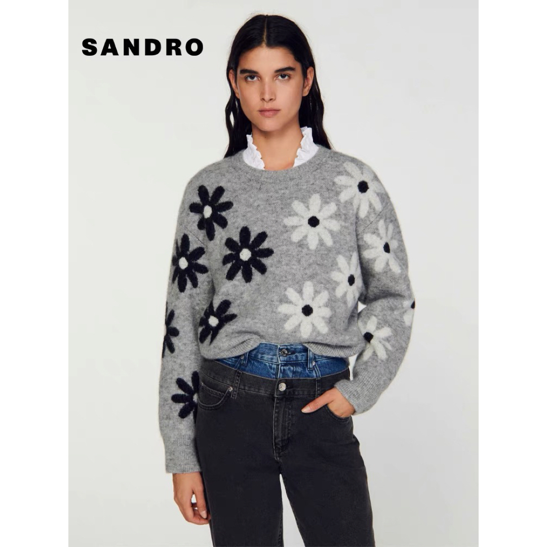 Sandro - ❤️Sandro23新作新品 グレー 花柄 ニット セーター 上品の