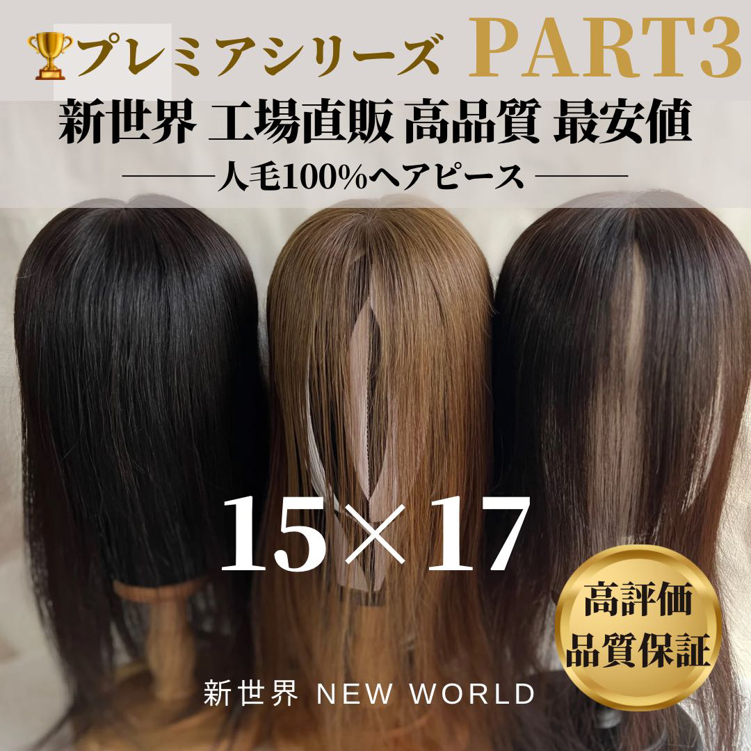 新世界プレミア真皮シリーズ☆全2023年新高級人工頭皮15*17総手植え53