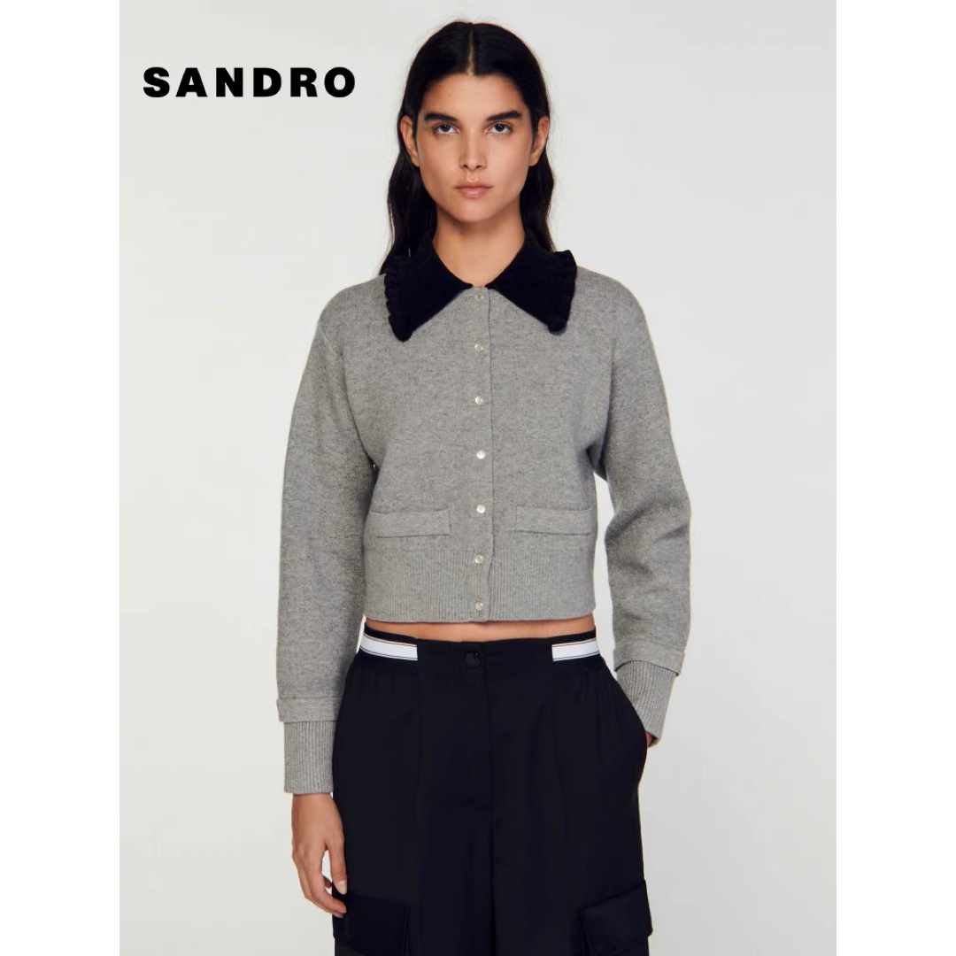 Sandro - ❤️Sandro23新作新品 グレー 花柄 ニット カーディガン 上品