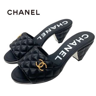 美品 シャネル マトラッセ メタリックサボ サンダル レディース ゴールド 35 CHANEL