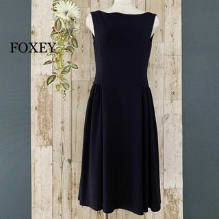 希少完売品 FOXEY フレアワンピース Muguet ミュゲ ネイビー 38-