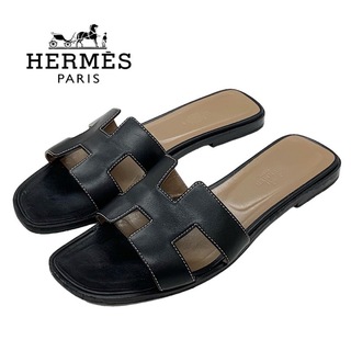 エルメス(Hermes)のエルメス HERMES オラン サンダル 靴 シューズ レザー ブラック 黒 フラットサンダル(サンダル)