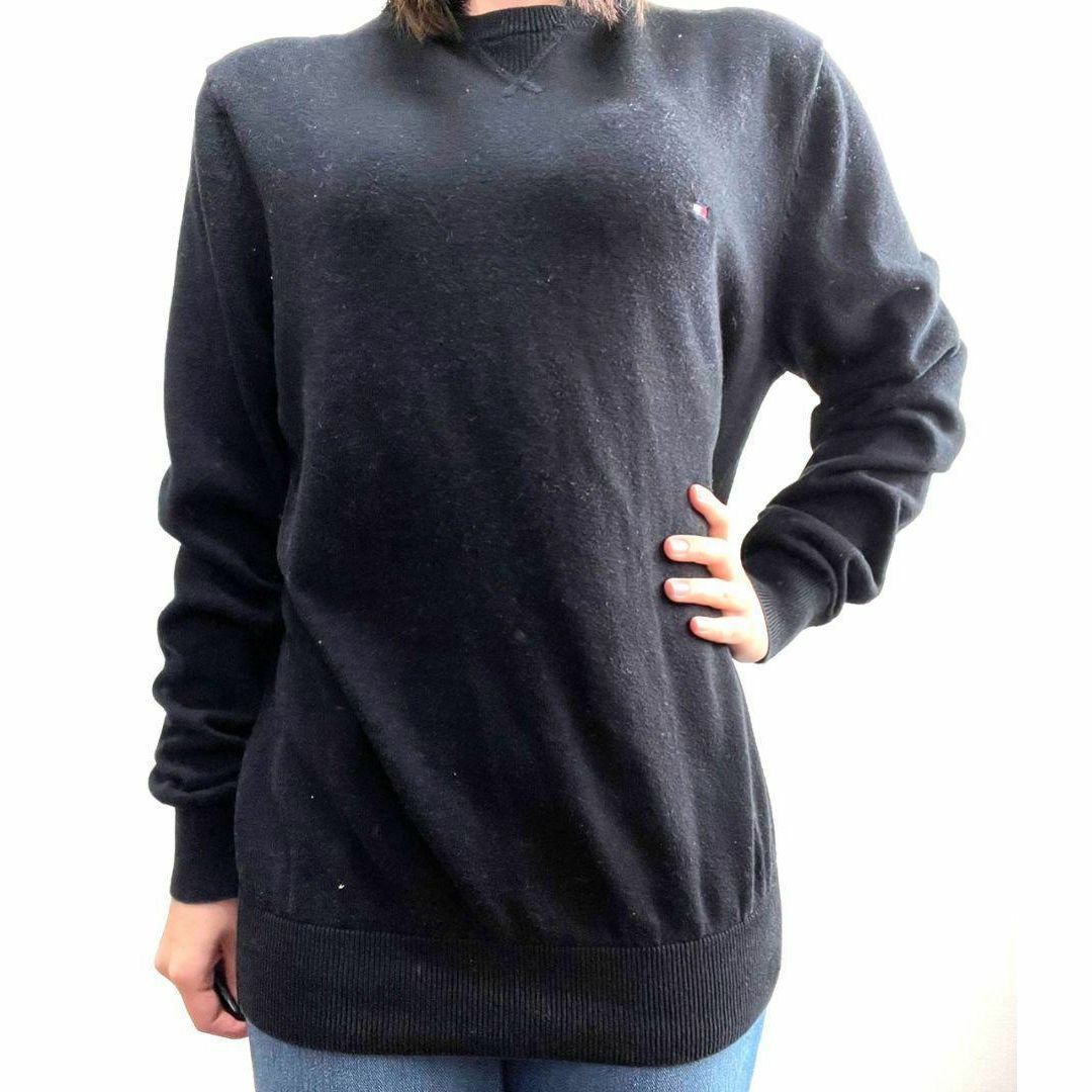 【人気ハーフジップ】　トミーヒルフィガー　ニット　セーター　刺繍　 M 黒