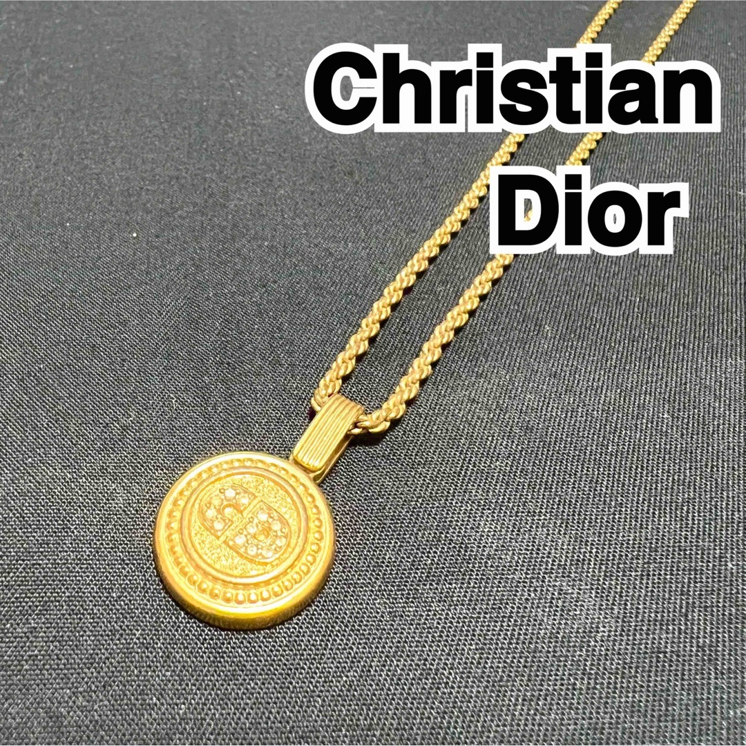 【美品】ChristianDior ネックレス ラインストーン CDロゴ コイン