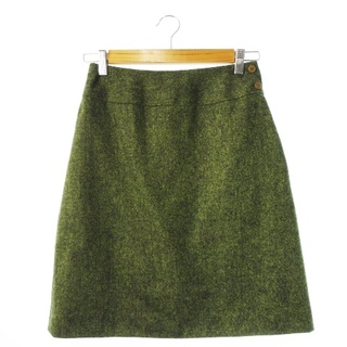 ローラアシュレイ(LAURA ASHLEY)のローラアシュレイ スカート ツイード 台形 ひざ丈 ウール ヘリンボーン 9 緑(ひざ丈スカート)
