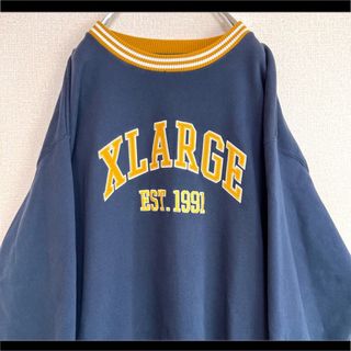 XLARGE エクストララージ スウェット トレーナー ネイビー ロゴ刺繍