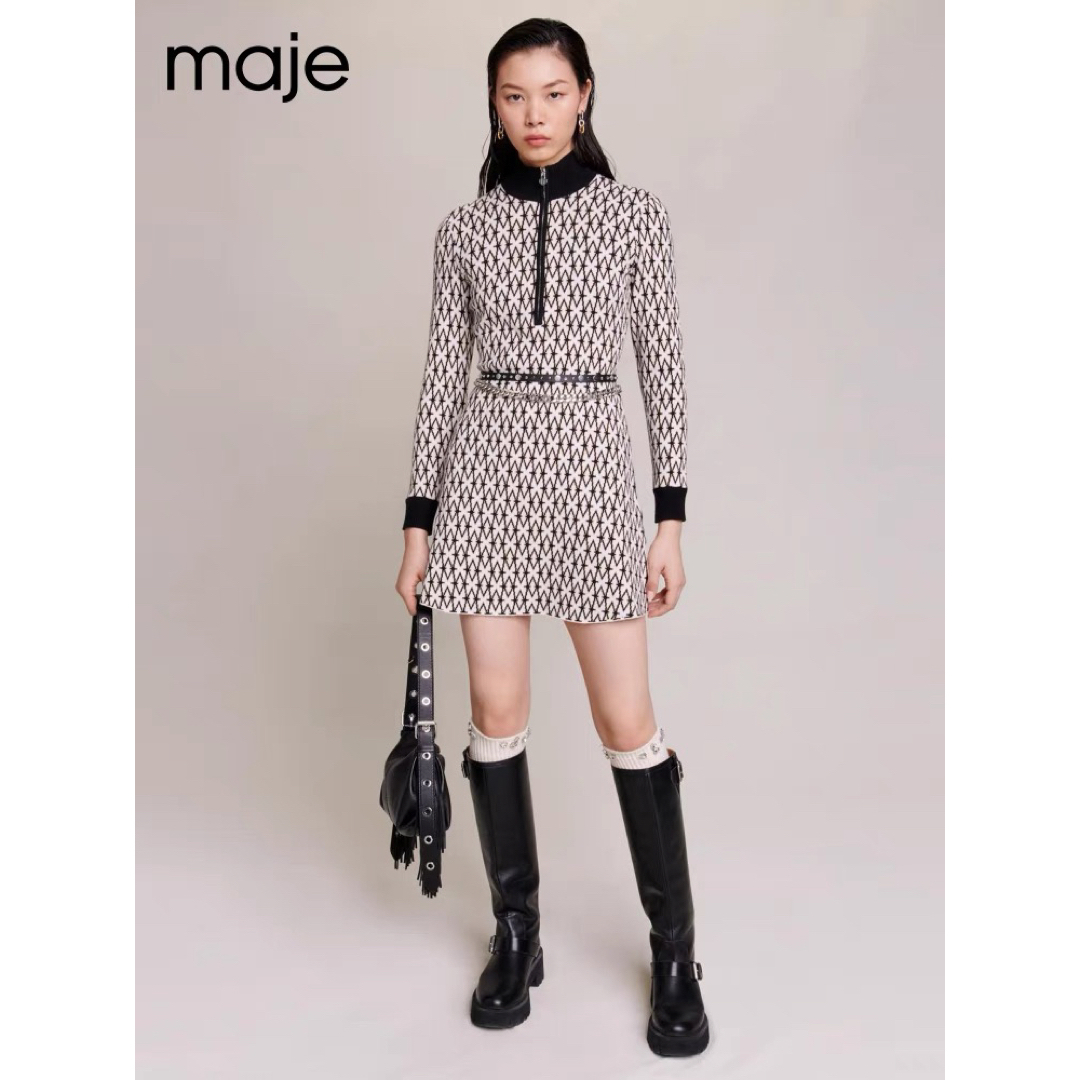 maje - ❤️maje2023新作新品 黒白 柄 長袖 ニット ワンピース