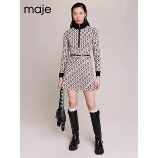 【超美品】maje マージュ チェックツイード風ニットワンピース