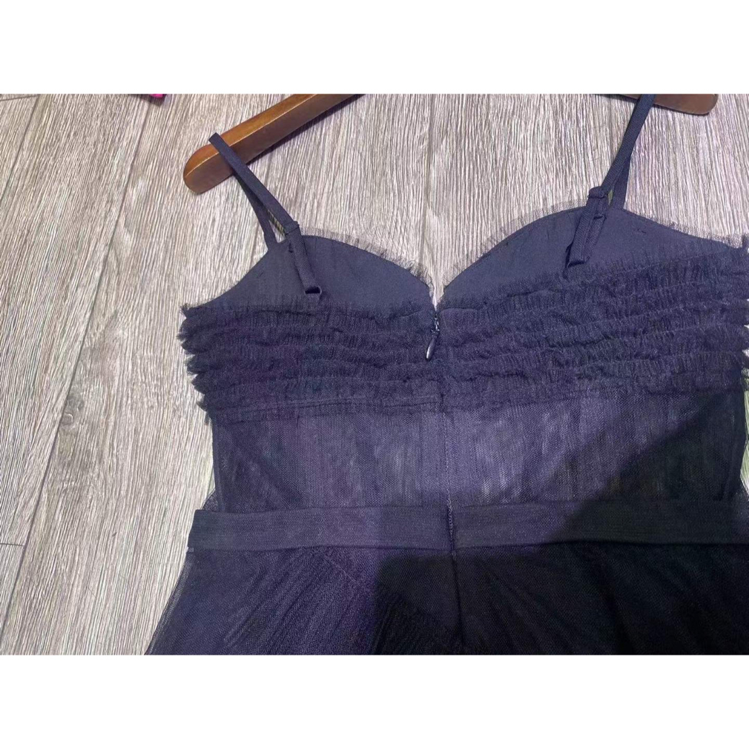 bcbgmaxazria サテン ストラップ黒ロングドレス背中開ワンピース