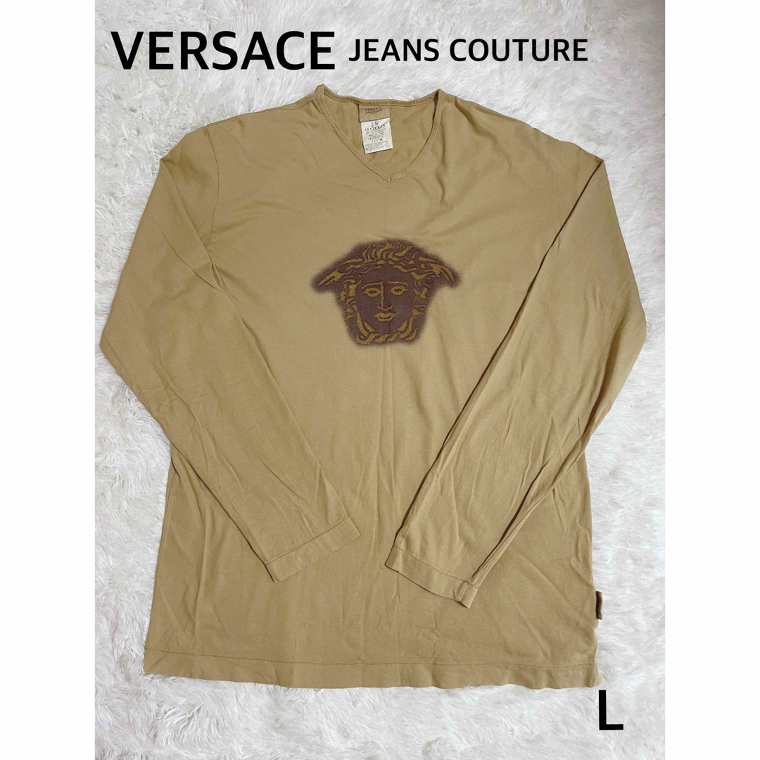 【VERSACE】ヴィンテージ メンズ 長袖 Tシャツ L カットソー 黄土色