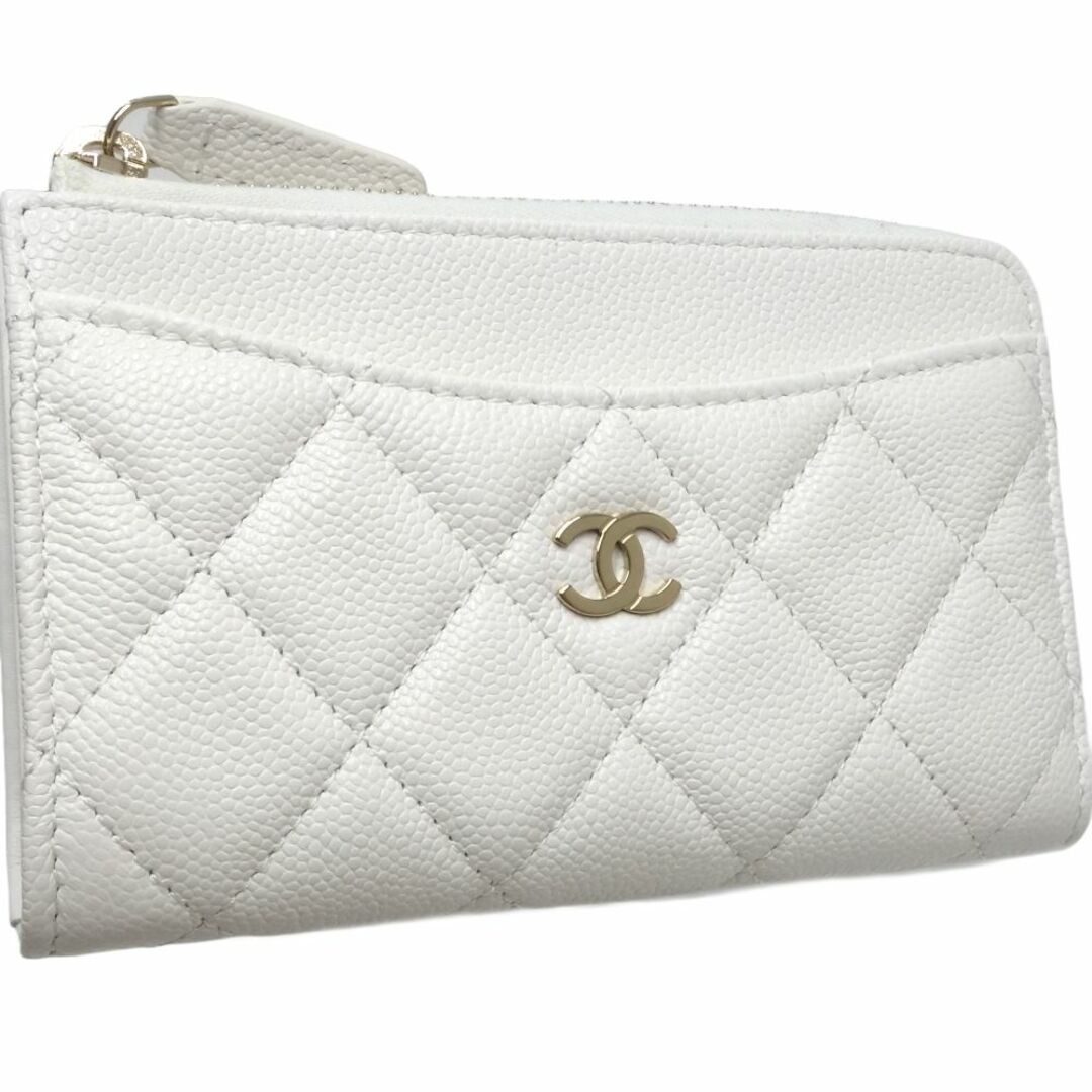 CHANEL シャネル 兼カードケース マトラッセ ココマーク AP3179 コインケース キャビアスキン ホワイト/083851【中古】