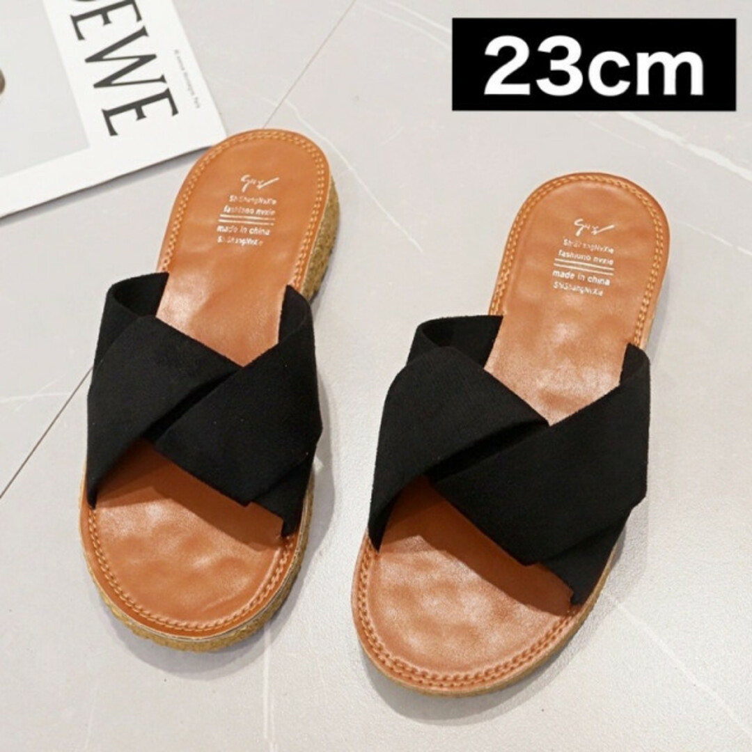 フラットサンダル ぺたんこ プチプラ 韓国 スクエア 23 23.5 レディースの靴/シューズ(サンダル)の商品写真