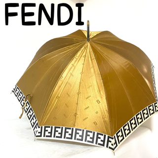 フェンディ(FENDI)の希少　ヴィンテージ　FENDI 傘 ズッカ柄 ラージアンブレラ　ゴールド(傘)