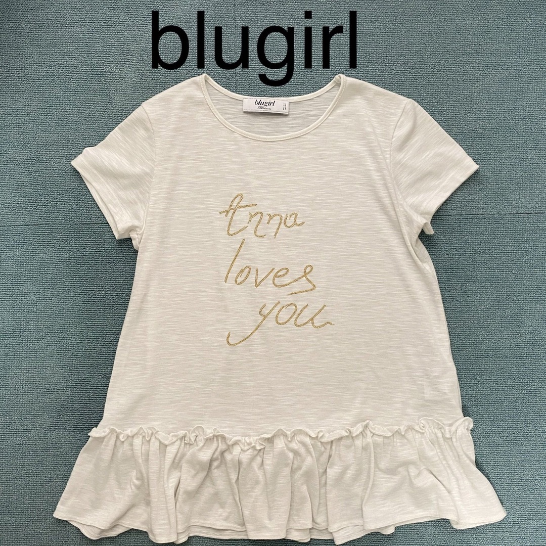 Blugirl(ブルーガール)のblugirl 裾フリル半袖Tシャツカットソー　白 レディースのトップス(Tシャツ(半袖/袖なし))の商品写真