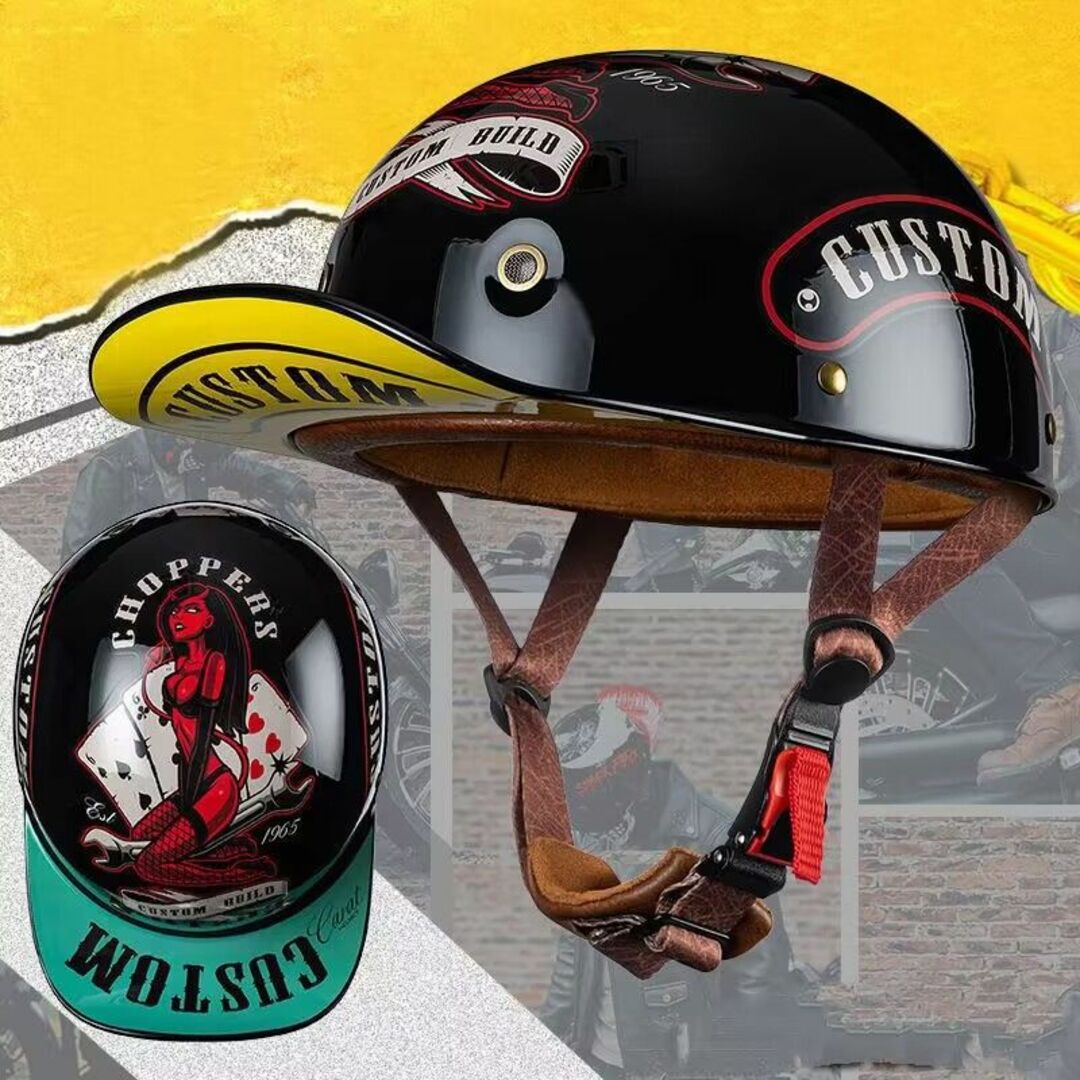 バイク　ハーフ　半帽・半キャップヘルメット　まじょ　M～XXLサイズ選択可ヘルメット/シールド
