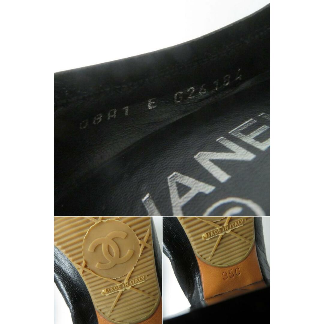 CHANEL(シャネル)の極美品☆CHANEL シャネル G26184 ココマークデザイン入 キャップトゥ チャンキーヒール レザーパンプス ブラック 35C イタリア製 レディースの靴/シューズ(ハイヒール/パンプス)の商品写真