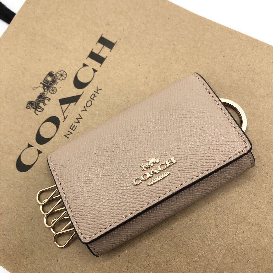 COACH大人気】新品☆ファイブ リング キー ケース☆トープ☆レザー☆-