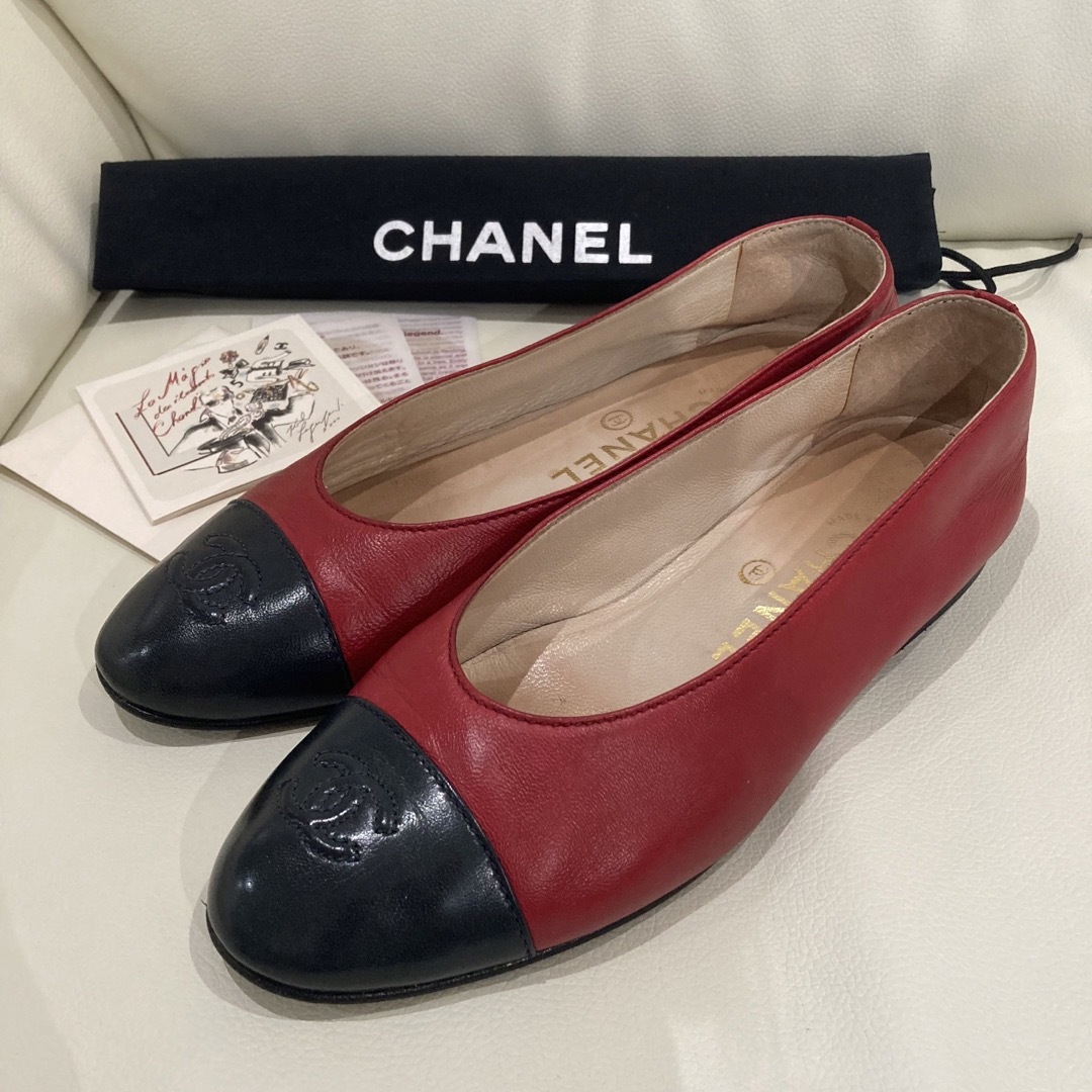 CHANEL 希少　赤　バレエシューズ　37  23.5cm バレリーナ　本革