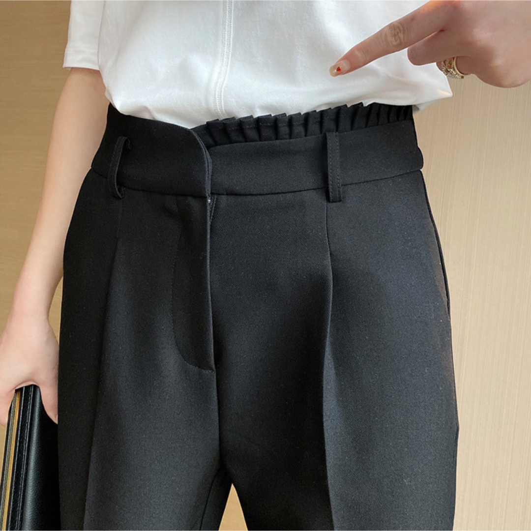 フリル テーパード クロップド アシンメトリー パンツ ブラック S インポート レディースのパンツ(クロップドパンツ)の商品写真