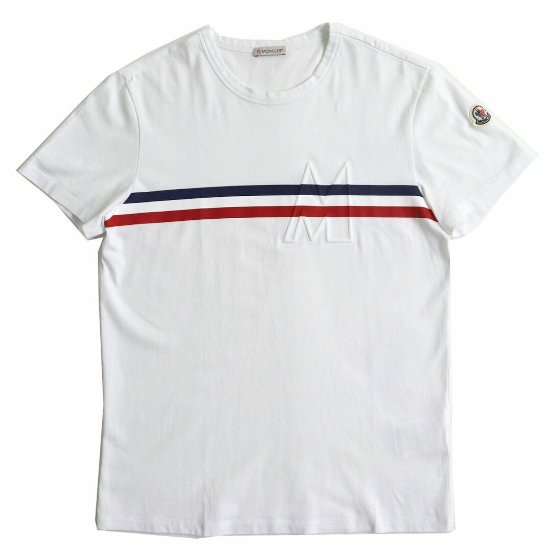 極美品△正規品 MONCLER モンクレール ロゴワッペン付き トリコロール ショートスリーブ/半袖 Tシャツ/カットソー ホワイト M メンズ