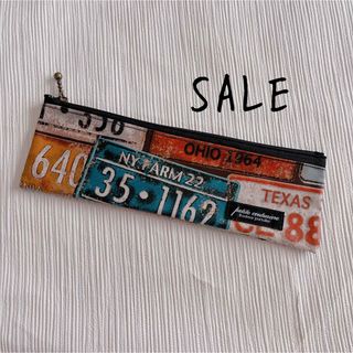 【SALE】スリム ペンケース ナンバー柄 ブラウン(外出用品)