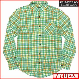 バーバリーブラックレーベル(BURBERRY BLACK LABEL)の廃盤 バーバリーブラックレーベル シャツ M リネン 緑 チェック TY2548(シャツ)