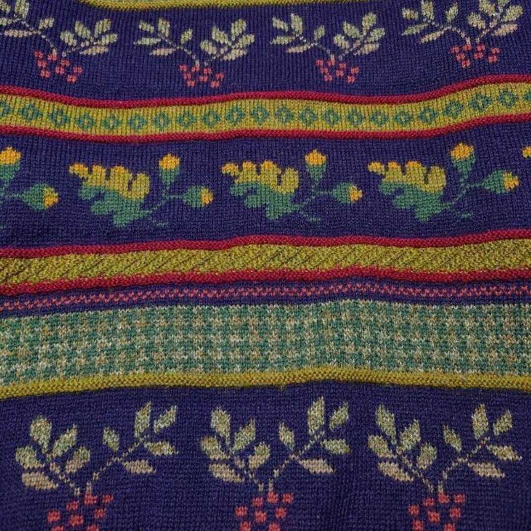 良デザイン PURE NEW WOOL 総柄ニットセーター 古着 植物 葉っぱ