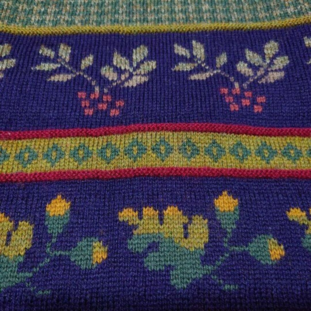 良デザイン PURE NEW WOOL 総柄ニットセーター 古着 植物 葉っぱ