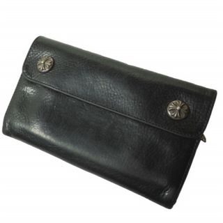 クロムハーツ(Chrome Hearts)のCHROME HEARTS クロムハーツ WAVE WALLET CROSS BUTTONS BLACK HEAVY LEATHER ウェーブウォレット クロスボタンズ ブラックヘビーレザー ブラック 長財布【中古】【CHROME HEARTS】(長財布)