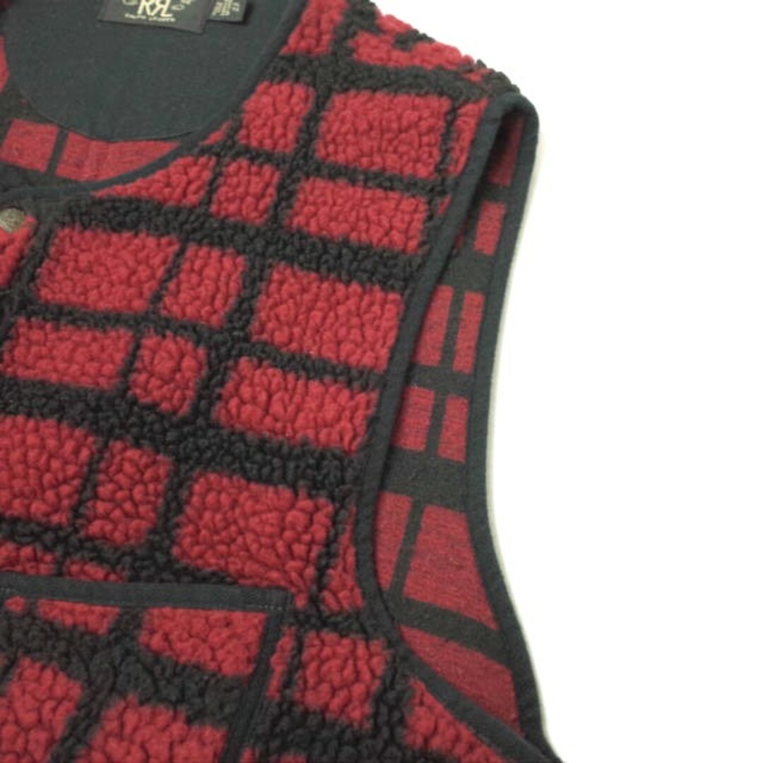 RRL ダブルアールエル WOOL BLEND FLEECE PLAID VEST シェルパフリースチェックベスト 782842766001 XL  RED ジレ Double RL ブラウンズビーチ ボア トップス【中古】【RRL】