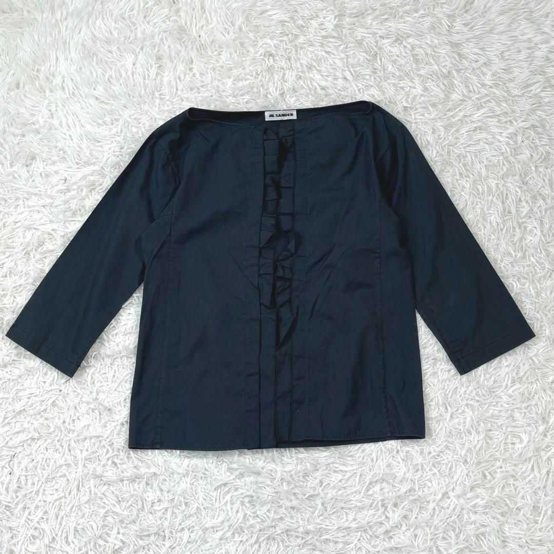 Jil Sander(ジルサンダー)のJILLSANDER ジルサンダー　ネイビー　フリル　ブラウス レディースのトップス(シャツ/ブラウス(長袖/七分))の商品写真