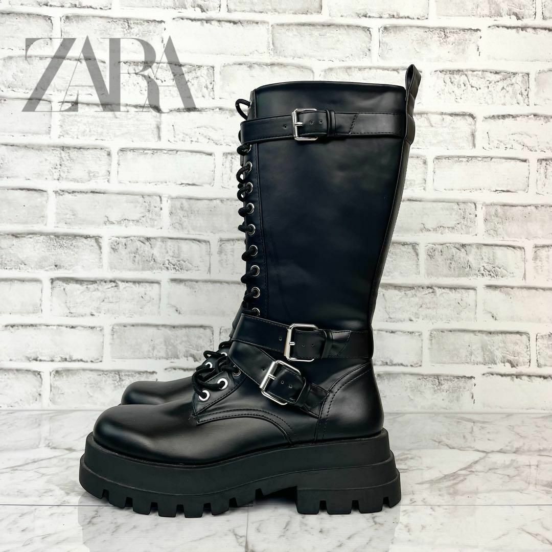 【美品】ZARA レースアップレザーブーツ 厚底