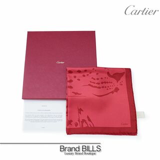 カルティエ(Cartier)の新品 カルティエ パンサーモチーフシルクスカーフ CRPC001686 シルク レッド ヒョウ柄(バンダナ/スカーフ)