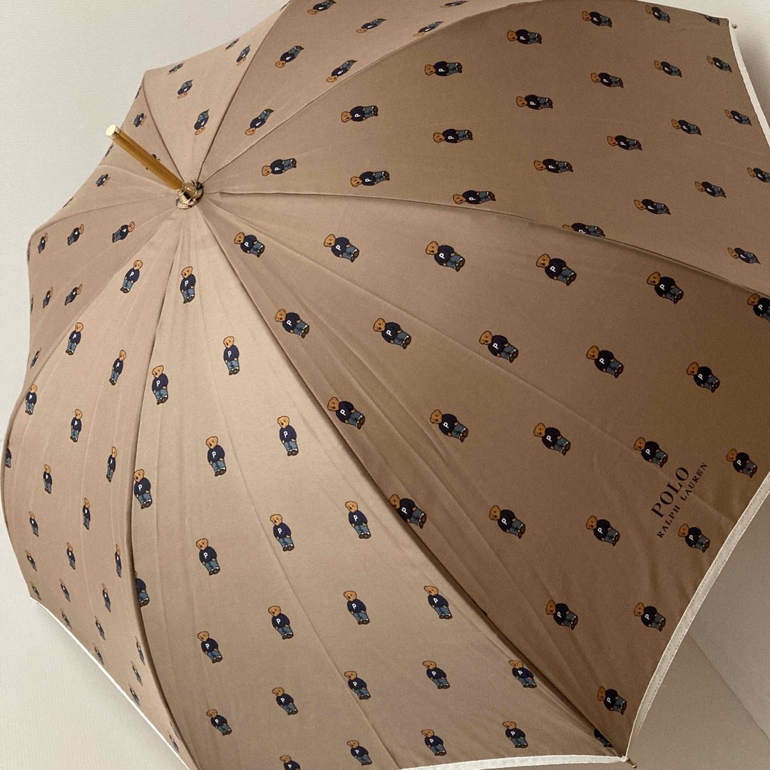 新品⭐️ ポロ ラルフローレン 傘 ポロベア 総柄 ベージュ系 雨傘 長傘ルゥ傘