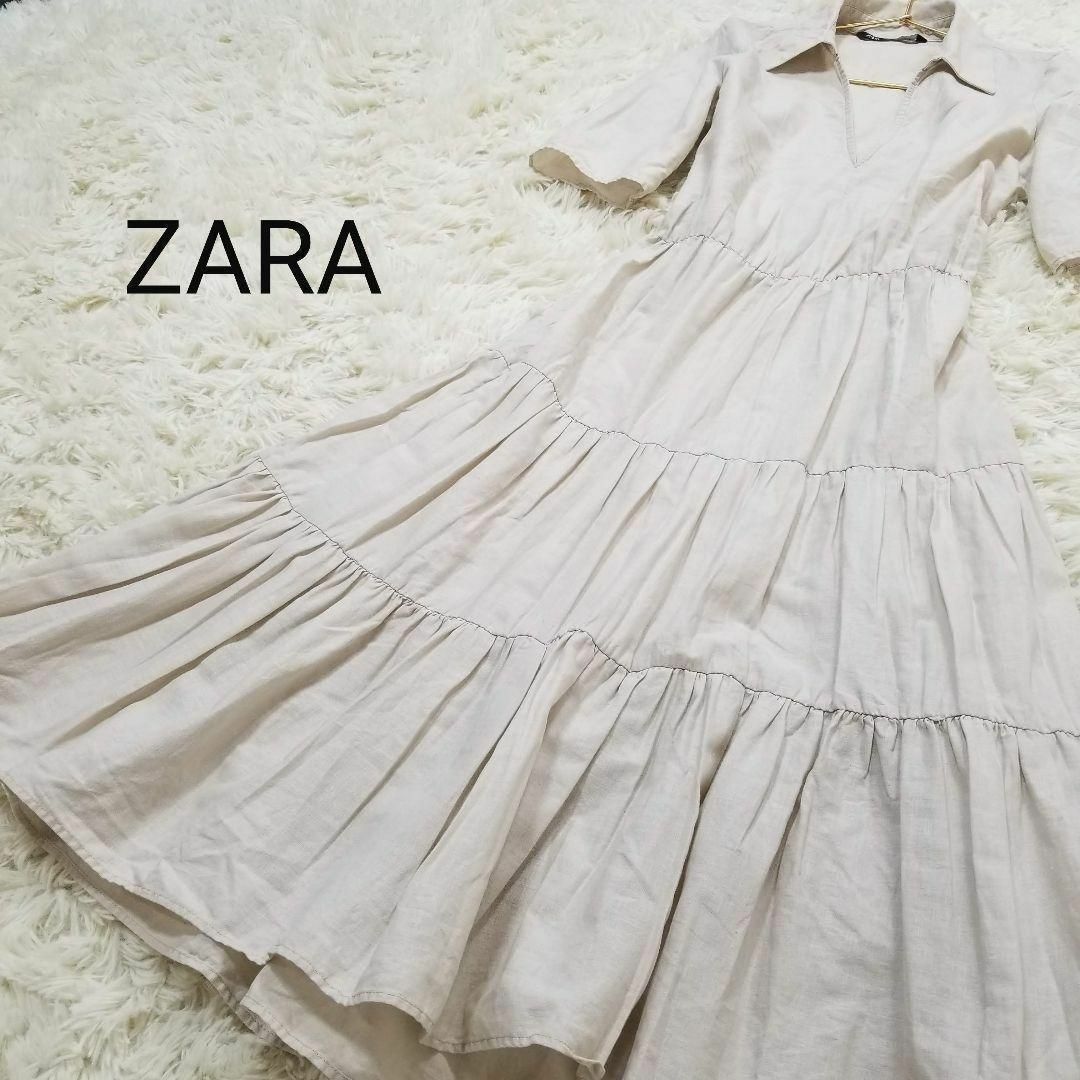 ZARA - ザラZARAオープンカラーギャザーフレアロングワンピース ZARA - ザラZARAオープンカラーギャザーフレアロングワンピース
