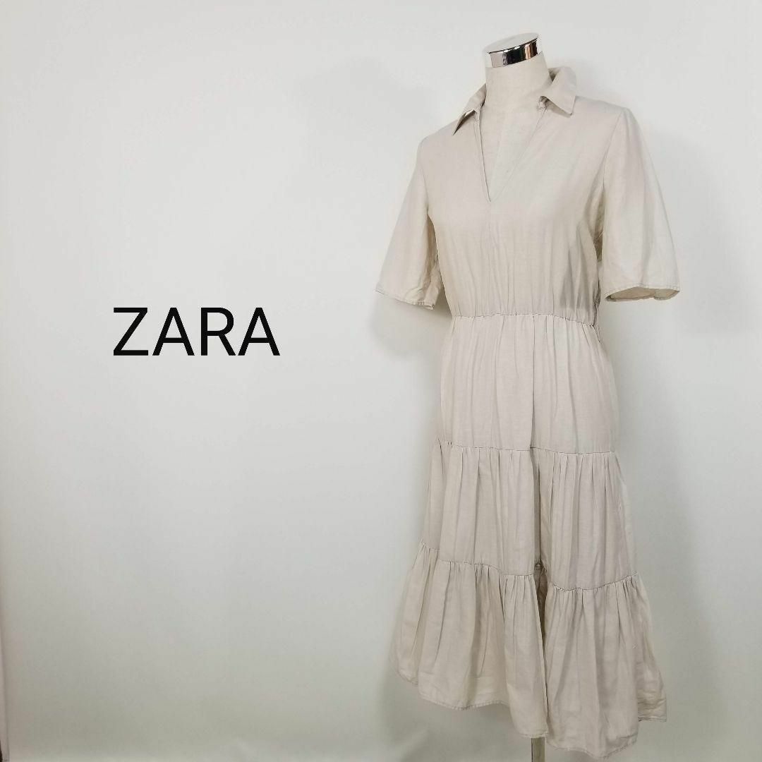 全国どこでも送料無料！ ZARA - ザラZARAオープンカラーギャザーフレアロングワンピース ワンピース