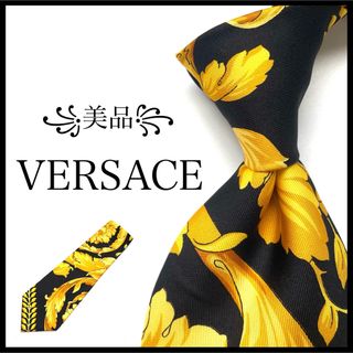 ヴェルサーチ(VERSACE)の꧁美品꧂ 希少 ヴェルサーチ ネクタイ バロック柄 花柄 ブラック ゴールド(ネクタイ)