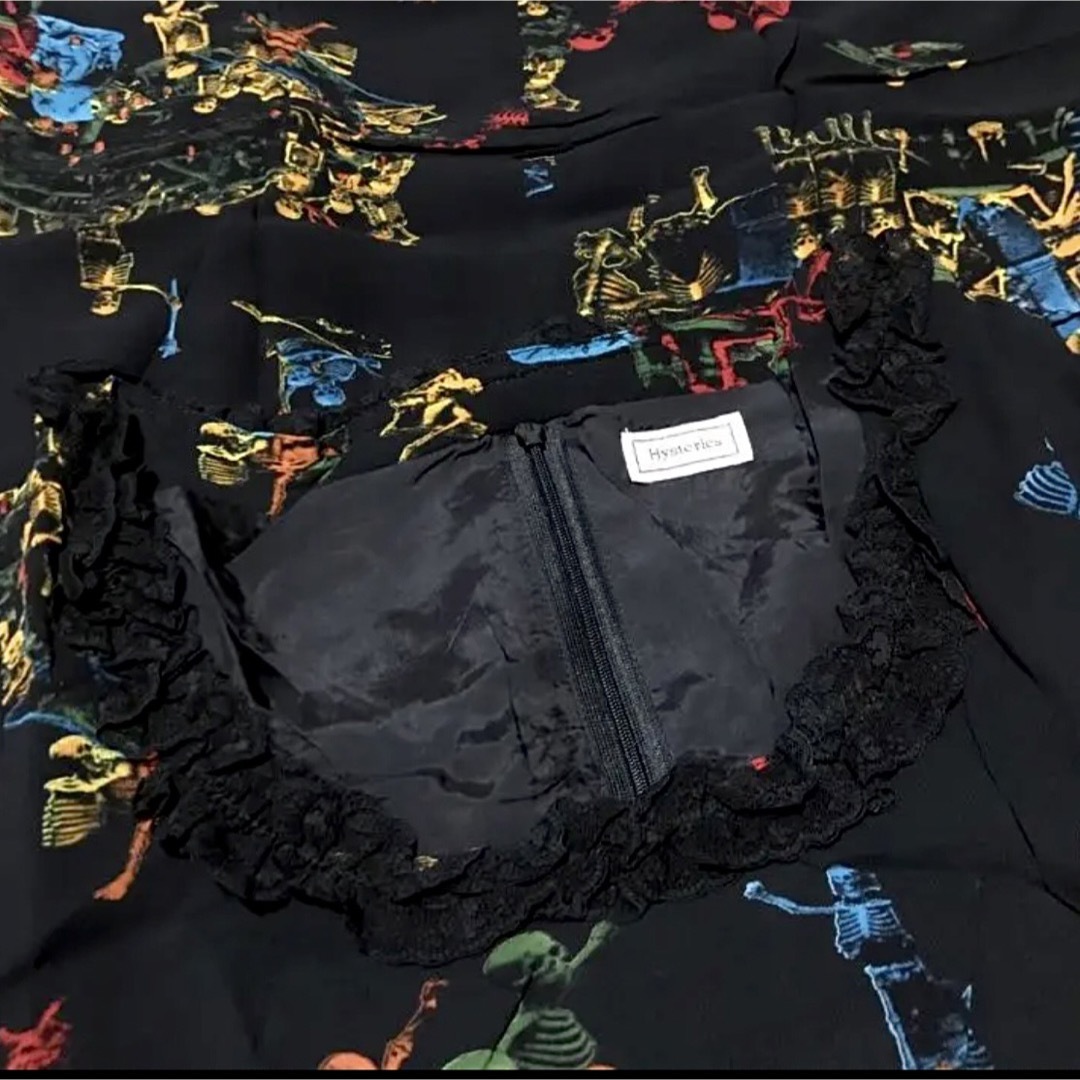 ヒステリックグラマー【美品】スカル 総柄 シフォン 膝丈 フリル ワンピース