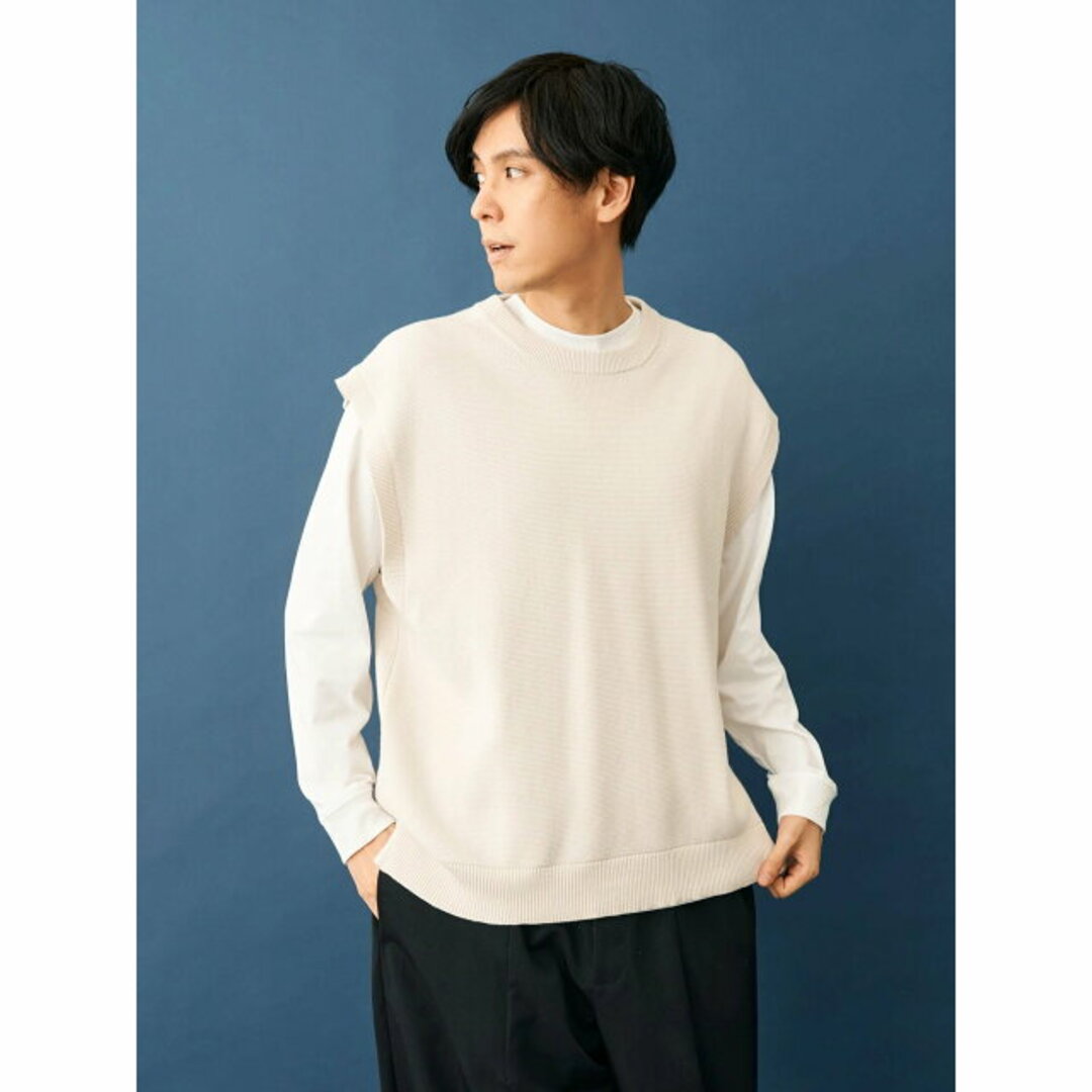 【アイボリー】【2点セット】洗える ミラノリブニットベスト+LS TEE-SET/23AW