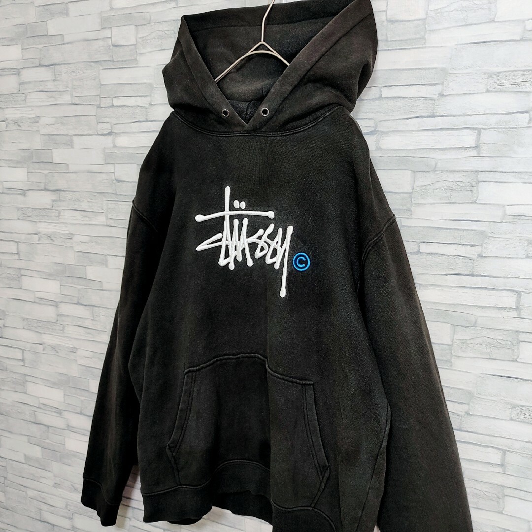 【USA製】STUSSY　ビッグロゴ　old skool　獅子　パーカー　黒　M