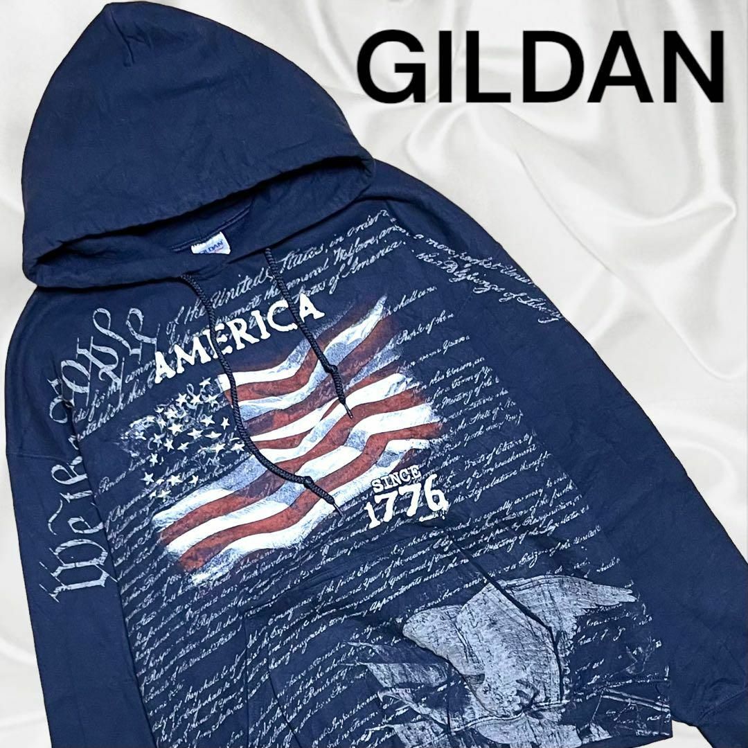 【オススメ】90s GILDAN vintage アメリカ国旗 ビックプリント