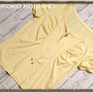ヒロココシノ(HIROKO KOSHINO)のヒロココシノ　リボン付きカットソー　黄(カットソー(半袖/袖なし))