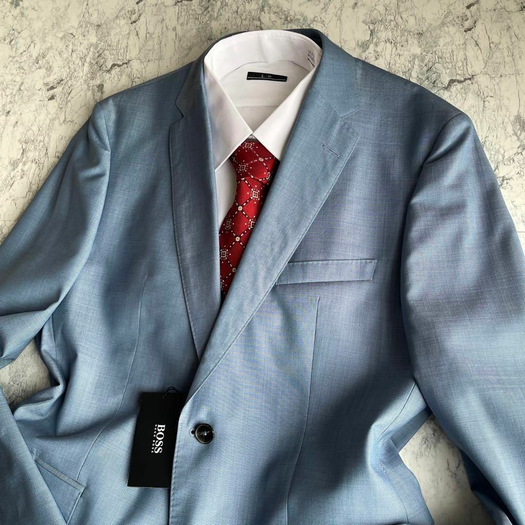 新品タグ付き HUGO BOSS シルク混 スーツセットアップ ブルー 50-