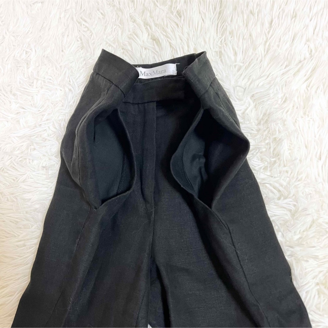 美品✨Max Mara センタープレス スラックスパンツ リネン 黒 L 白タグレディース