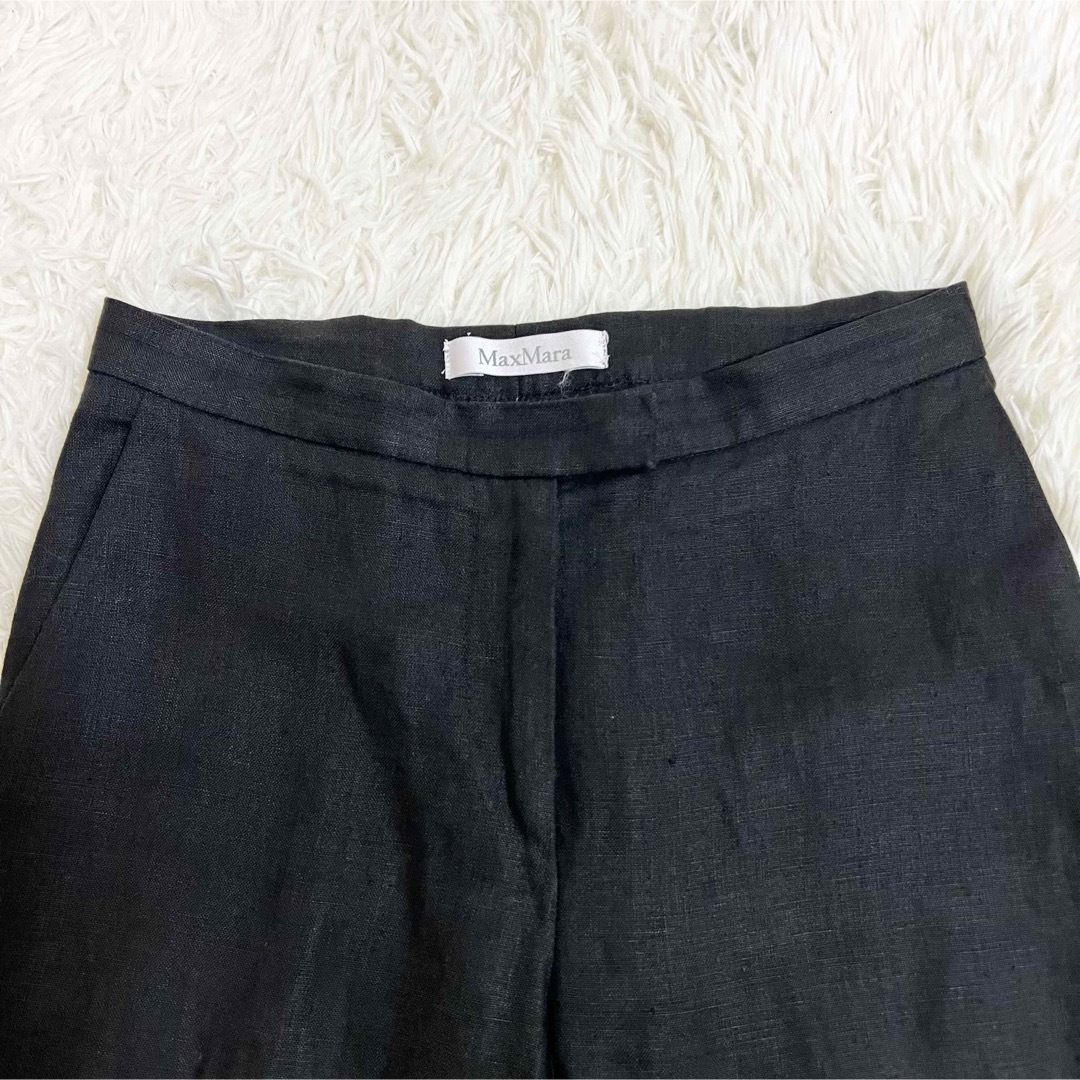 美品✨Max Mara センタープレス スラックスパンツ リネン 黒 L 白タグレディース