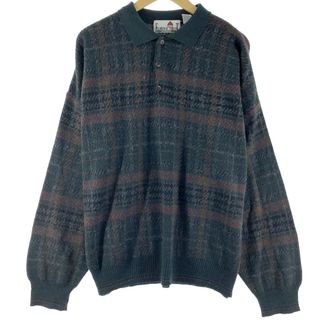 古着 90年代 FLORENCE TRICOT チェック柄 襟付き ハーフボタン アクリル×ウールニットセーター イタリア製 メンズXXL ヴィンテージ /eaa371956(ニット/セーター)