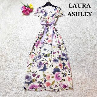 ローラアシュレイ(LAURA ASHLEY)の希少デザインꕤ ローラアシュレイ 大きいサイズ ロングワンピース シルク XL(ロングワンピース/マキシワンピース)