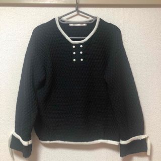 ドットアンドストライプスチャイルドウーマン(Dot&Stripes CHILDWOMAN)のチャイルドウーマン＊パイピング ダブルボタン プルオーバー 袖 リボン(ニット/セーター)