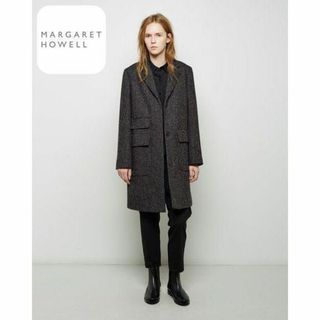 マーガレットハウエル(MARGARET HOWELL)の【美品】マーガレットハウエル　ロングチェスターコート　シティコート　グレー　2(チェスターコート)