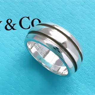 ティファニー(Tiffany & Co.)の美品✨ティファニーリンググルーブドダブルラインリング　17号シルバー指輪　メンズ(リング(指輪))